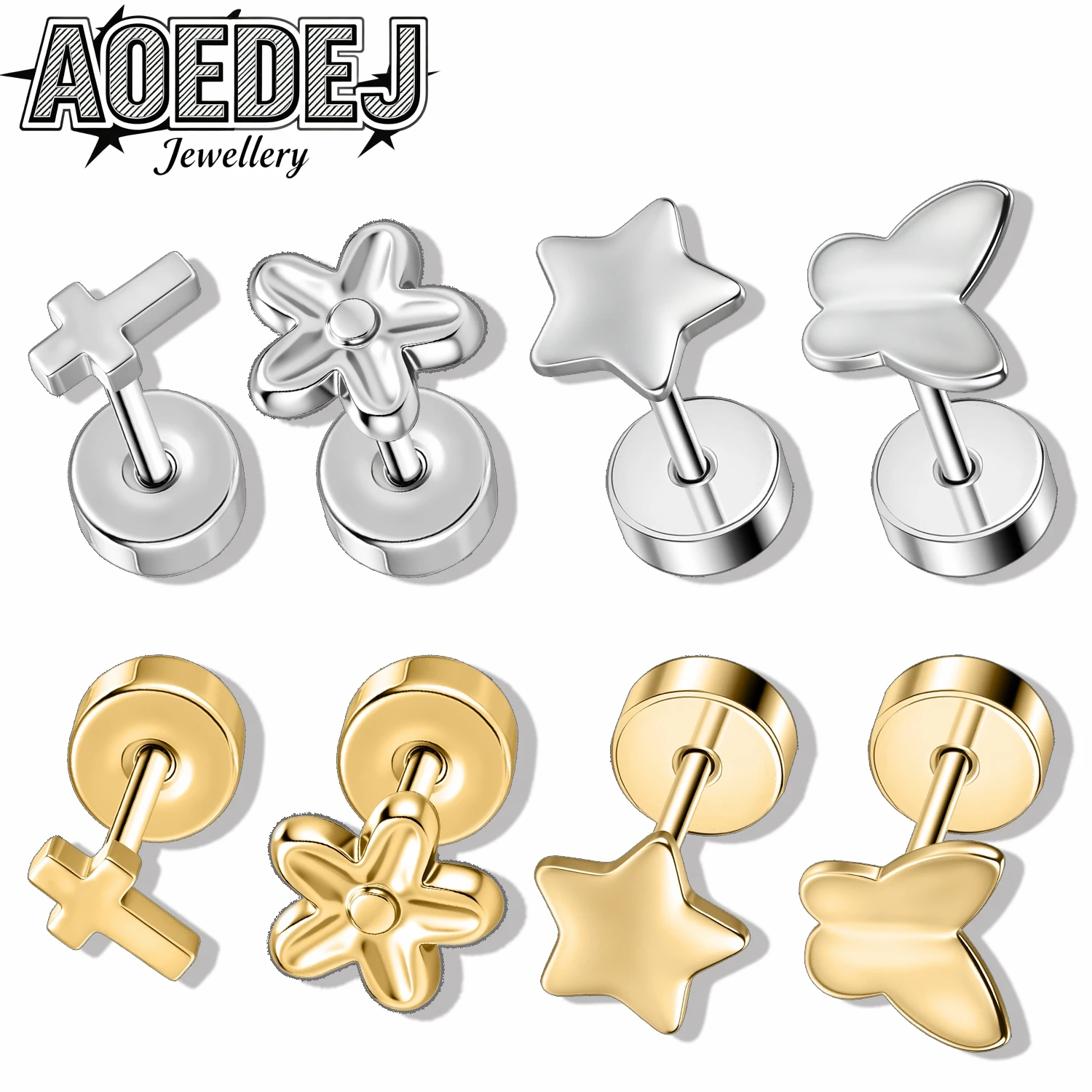 

AOEDEJ 20G 1 PC/1 Pair Stainless Steel Stud Earrings Women Men Ear Studs Star Butterfly Flat Back Lobe Helix Conch Piercings 6MM