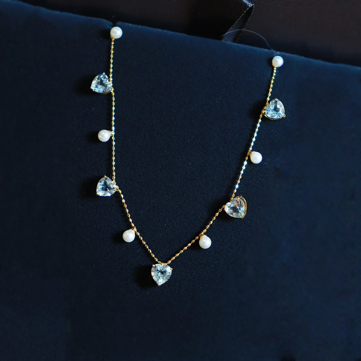 

Chic 925 Pure Silver Set Baby Pearl Heart Blue Charms Choker Minimalism Aquamarine Chain Necklaces For Girls Accessories Bijoux