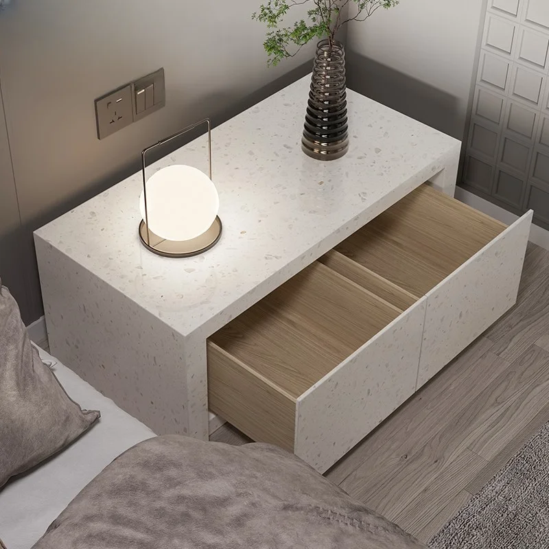 Rock board bedside table, terrazzo, simple modern household bedroom, small unit, light luxury storage, edge cabinet