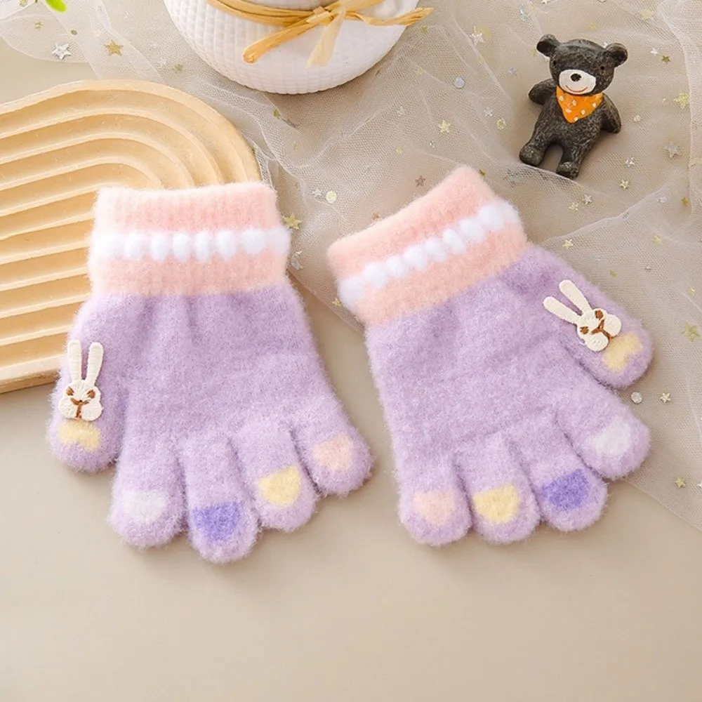 New Coral Velvet Gloves Touch Screen Cute Rabbit Full Finger Gloves Warm Coldproof Skiing Gloves Autumn and Winter