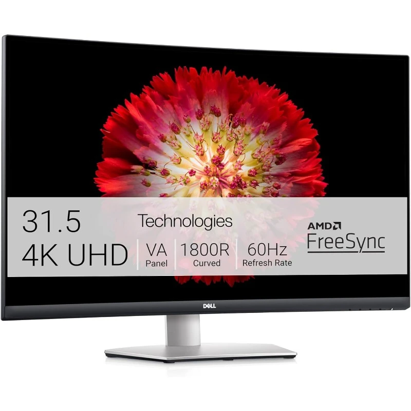 S3221QS 32 Inch Curved 4K UHD (3840 x 2160), VA Ultra-Thin Bezel Monitor, 60Hz, 4MS Response Time, 90% DCI-P3, 99% sRGB, AMD