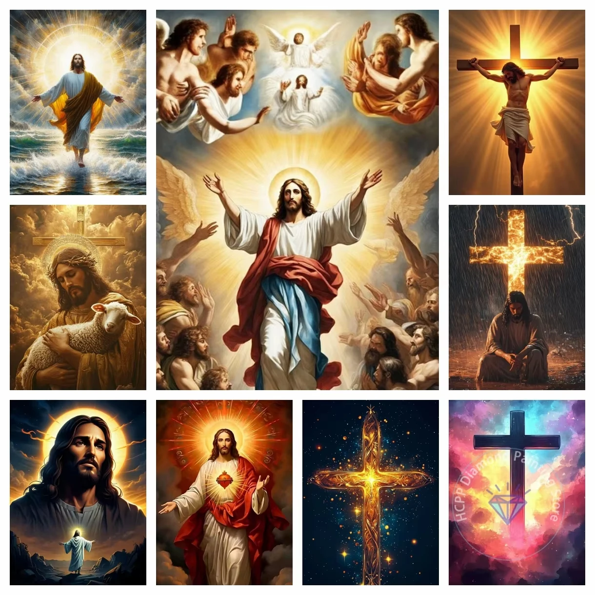 Jesus Christus Kreuz Diamant-Malerei-Set 5D DIY Diamant-Stickerei Kreuzstich Handgemachtes Kunstgeschenk Handwerk Heimdekoration Geschenk
