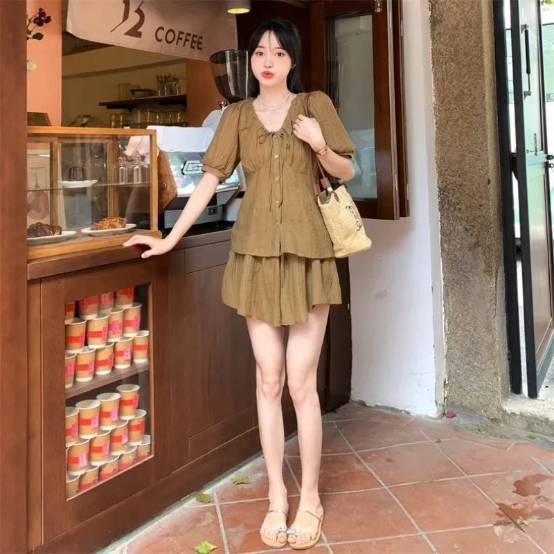 Plain Cotton Cool Short Sets for Women 2 Pieces Full Cheap Offers Complete Two New in Matching Casual Features Kit Woman Shorts