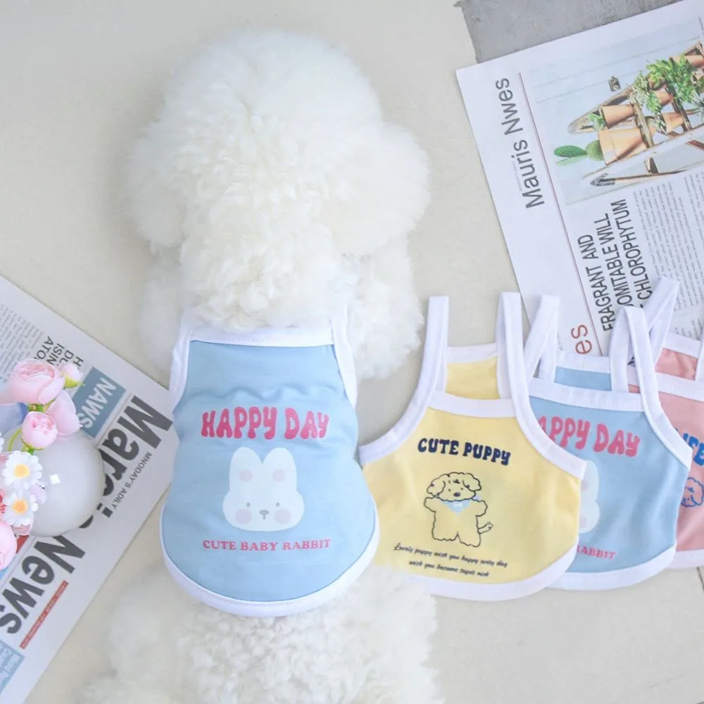 

Undershirt Type Small Dog Clothes Summer Cat and Dog Sling Thin Section Cartoon Pet Vest Teddy Anti-falling Hair T-shirt