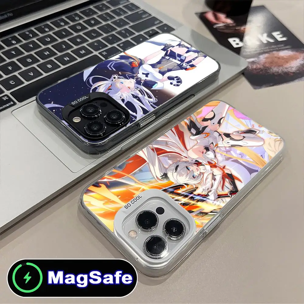 

Чехол для телефона Honkai Impact Kiana Herrscher для iPhone 16, 15, 14, 13, 12, 11 Pro Max Plus MagSafe, полупрозрачный цветной принт, красивый