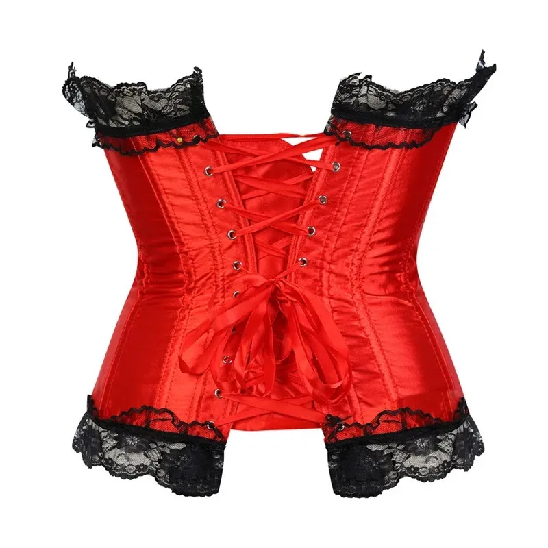 Sexy Lace Cover Bowknot Overbust Corset for Women Underwear Basques Corselet Sexy Lace Up Boned Bustier Lingerie Tops Victorian