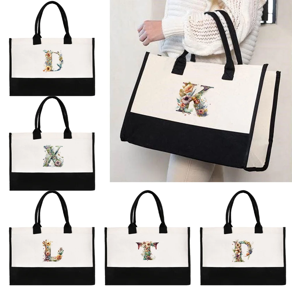 

Bags for Women Reusable Jute Bag Shopping High Quality Waterproof Tote Bag Ideal Store Beach Picnics Fashion Floral Lette Print