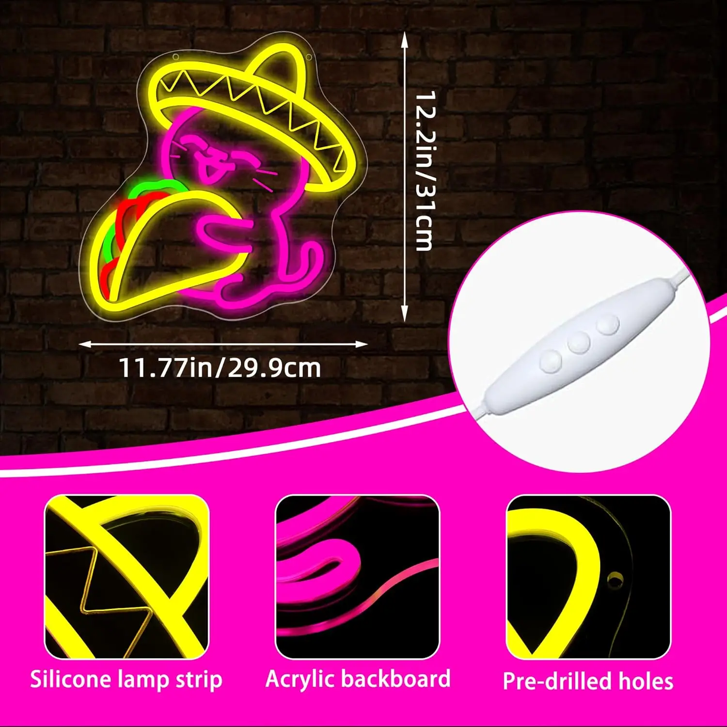 التاكو القط النيون عكس الضوء Led الحيوان كول القط تسجيل جدار ديكور للرجل الكهف مطعم بار البيرة حفلة عيد الميلاد عيد ميلاد #3