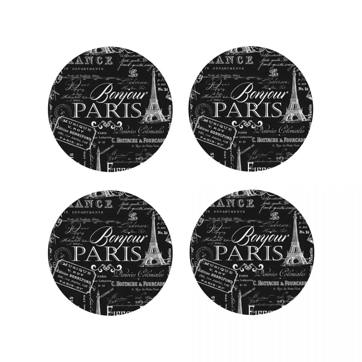 Paris French Lifestyle With Eiffel Tower Coasters Kitchen Placemats Insulation Cup Coffee Mats For Decor Tableware Pads Set of 4