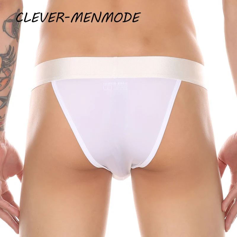 Men\'s Sexy Mini Sheer Ice Silk Underwear Suspender Transparent Thong Big Bag Pocket Split Lingerie Comfort Panties Sissy Gay