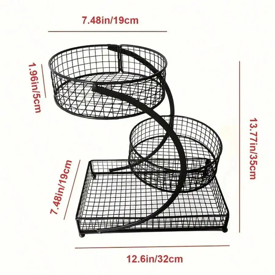 3-Tier Varnished Metal Cosmetic Organizer With Round Baskets - Lightweight, Welded Construction & Anti-Rust Finish, Space-Saving
