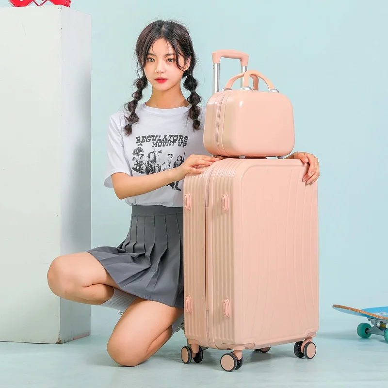 KLQDZMS Simple Solid Color Luggage Suit Female Strong And Durable Student Universal Wheel 20 Inch Cabin Luggage 26 Inch Suitcase