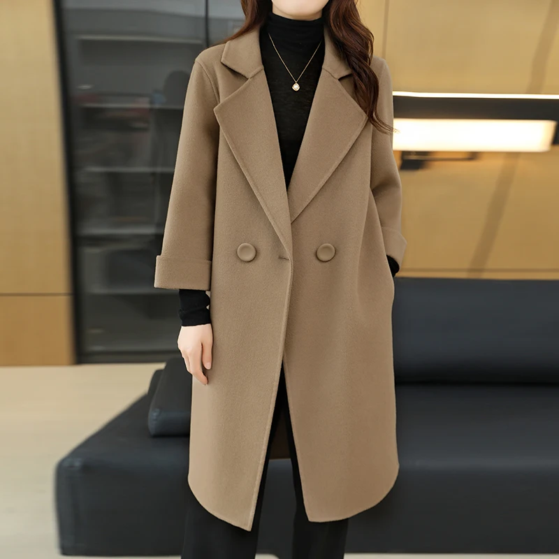 Ladies' 100% Cashmere Thick Double-Sided Long jacket, Classic and Multifunctional, Fashionable And Suitable For Business