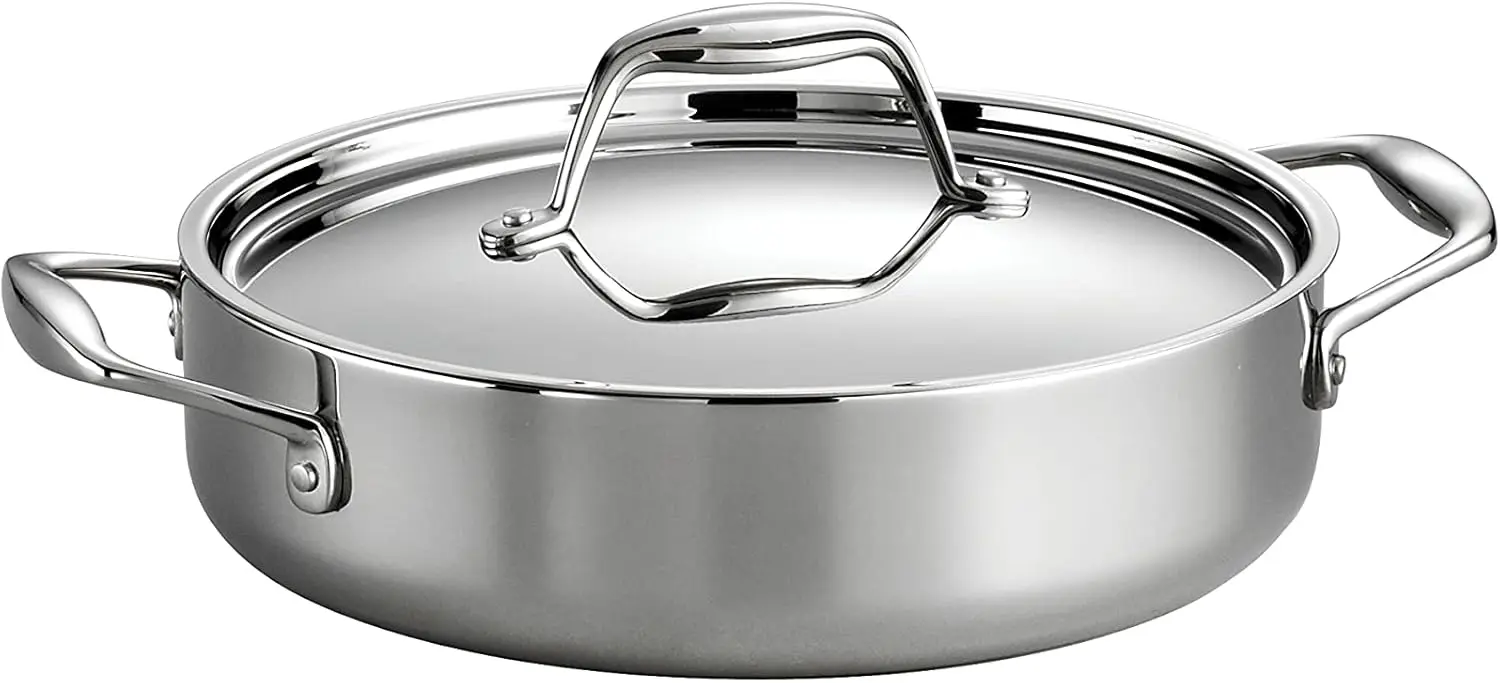 

Tri-Ply Clad Stainless Steel 3-Quart Braiser Pan with Lid, Induction-Ready, Dishwasher-Safe, NSF-Certified, Made in Brazil