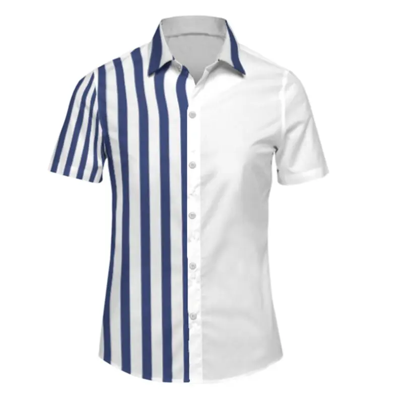 Camisa havaiana de manga curta masculina para férias na praia de verão com lapela de peito único, camiseta masculina solta e confortável de manga curta