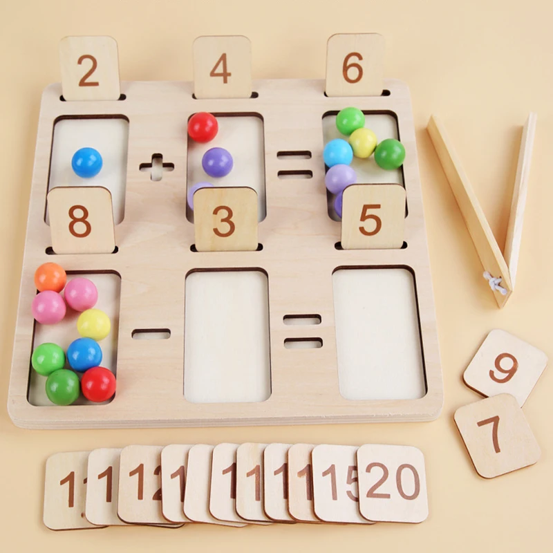 Kids Learning Math Toy Preschool Teaching Aids Education Game Montessori Wooden Counting Board Beads Tray Number Calculation Toy