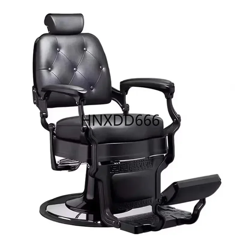 Vintage Adjustable Barber Chair for Hair Styling and Beauty Salon, Multifunctional Black Gold Design