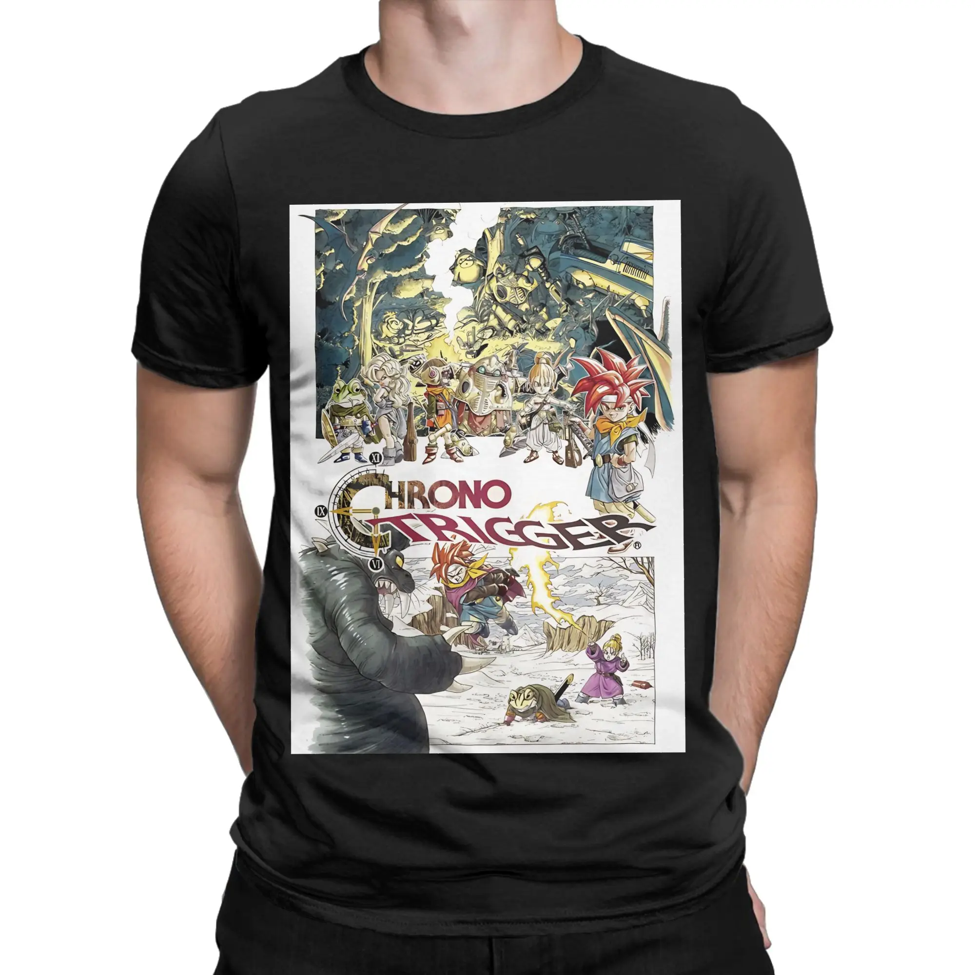 Camiseta divertida de algodón 100% con gráfico de montaje de Chrono Trigger, camisetas de Chrono Trigger para hombres
