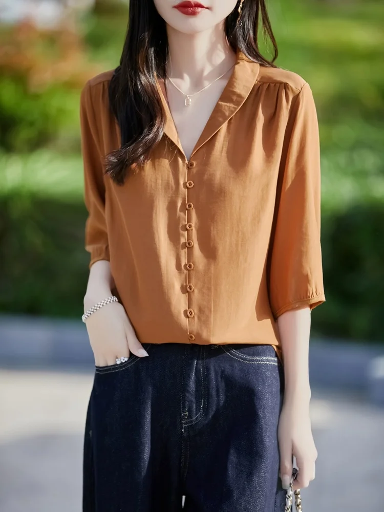 

New 2026 Women's Ice Silk Casual Shirt Loose Fit Versatile Design Sensation Top Summer Fashion Ladies Premium Blouse