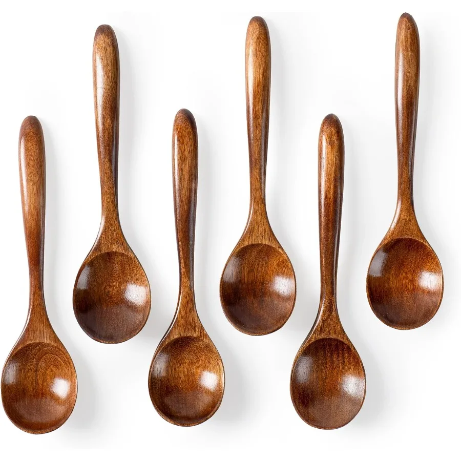 

6 PCS Wooden Spoons for Honey 6.7 ih Small Wooden Spoons - Terric for Tea Coffee and Soup Little Wood Serving Table Spoon Set B
