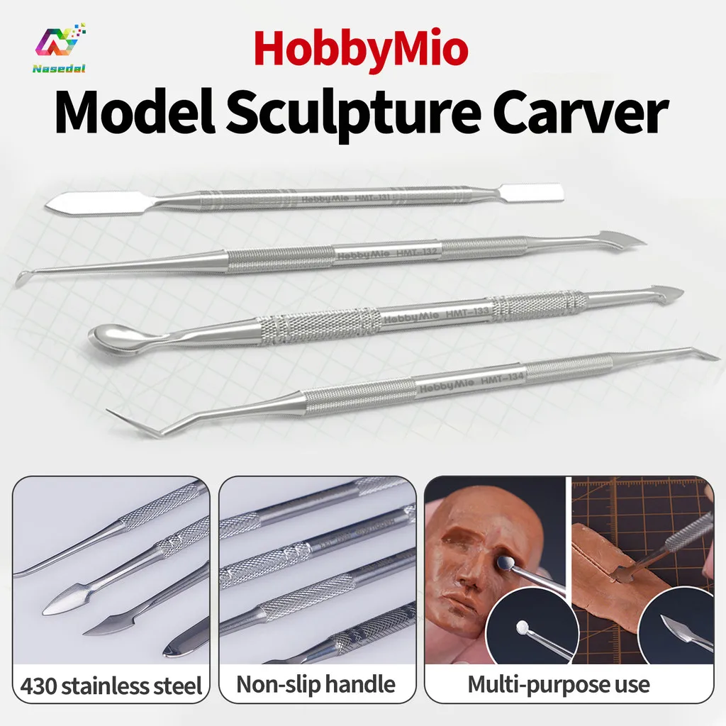 HobbyMio HMT131-134 430 Stainless Steel Sculpture Carver Multi Blade for Gunpla Military Model Detail Carving AB Putty DIY Tools