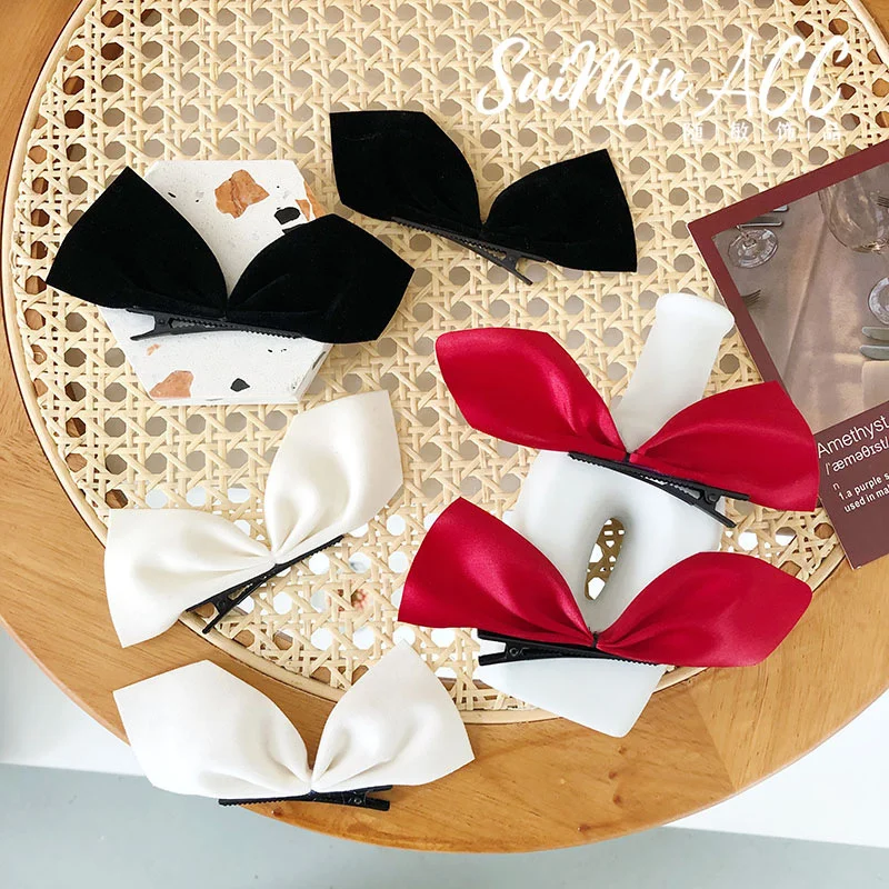 2PCS New Korean Satin Bow Hairpins Children Sweet Headwear Girls Clips Woman Cute Barrettes Hairgrips Hair Accessories