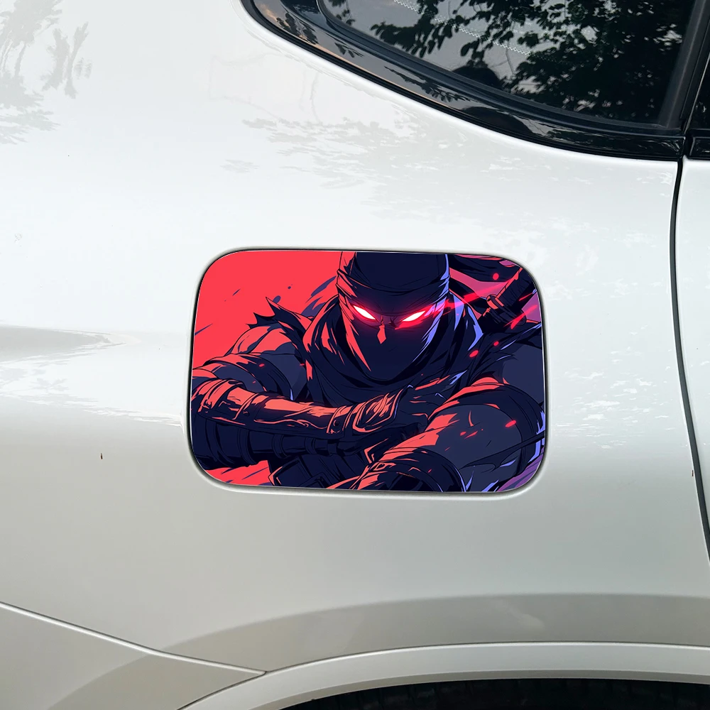 1PC  Red Black Cool Warrior Fuel Cap Sticker UV Resistant PET Oriental Style Universal Vehicle Custom Decor Decal view 2