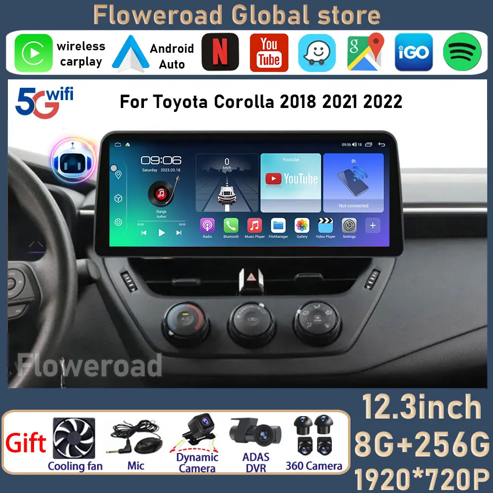 

12.3" Smart Carplay Screen For Toyota Corolla 2018 2021 2022 Car Multimedia Video Player GPS Navigation Radio Android DSP