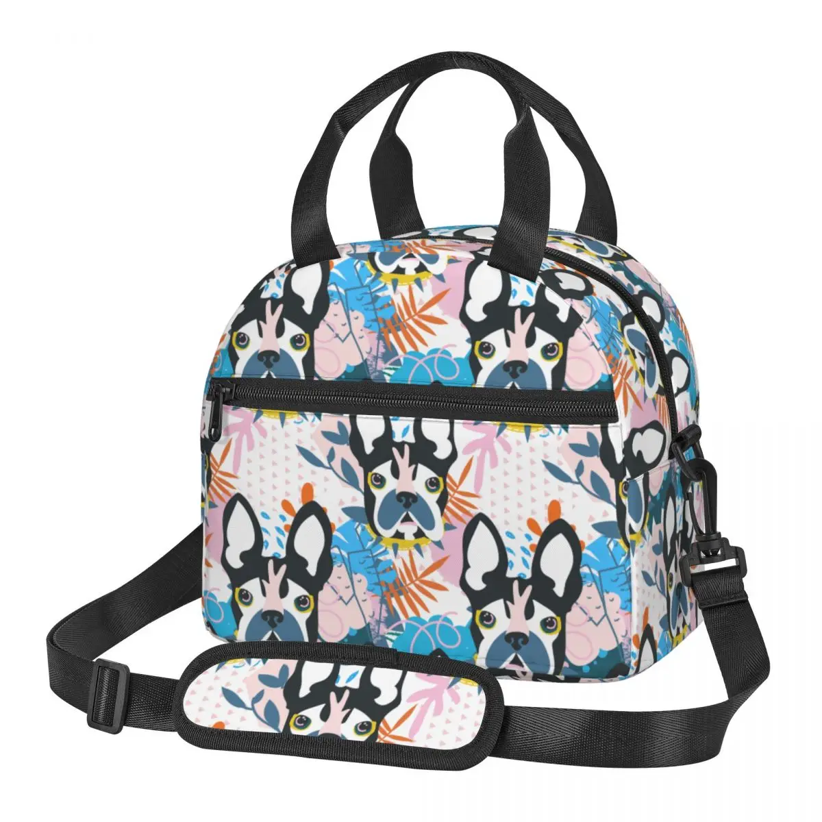 

Abstract Floral Dog Head Merch Large Insulated Lunch Bags With Adjustable Shoulder Strap Thermal Cooler Lunch Boxes