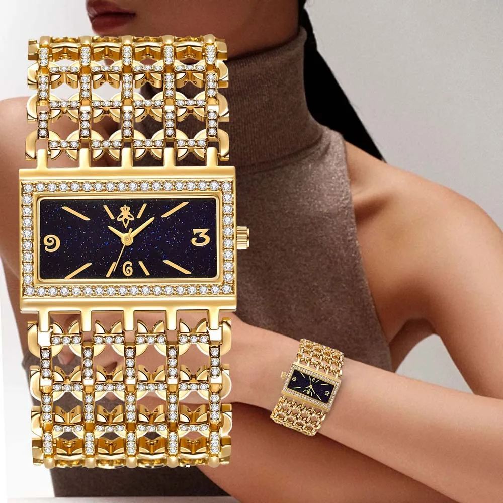 Yalalusi Luxury Women's Watch relogio feminino Gold Full-Diamond Bracelet Quartz Ladies' Watch High Quality Gift montre femme