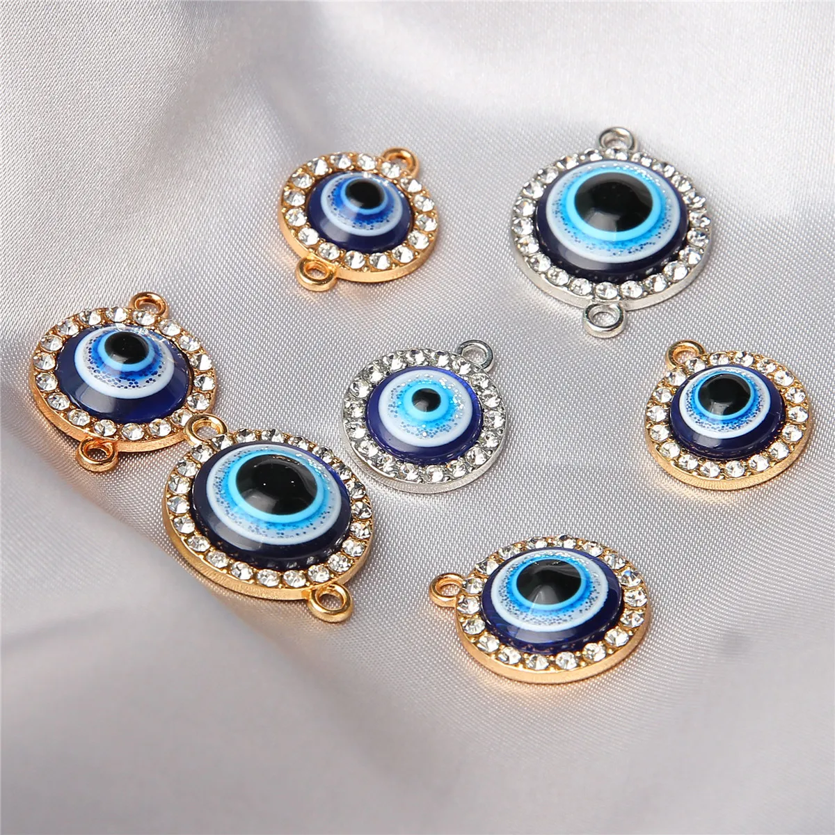 50pcs Various Rhinestones Embellished With Devil’s Eyes, Double-hole Connectors, Enamel Crafts, DIY Bracelet and Necklace Making