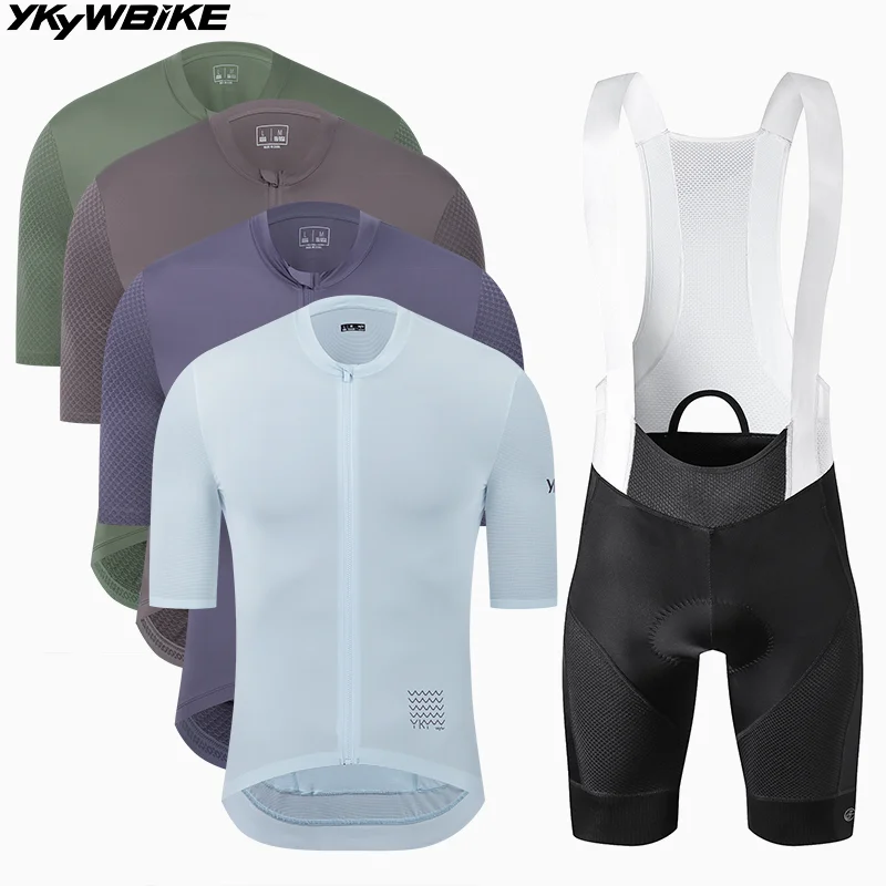 

YKYWBIKE Summer Men's Cycling Set Cycling Jersey Bib Shorts Kits Road Bike Clothes Bicycle Clothing Riding Maillot