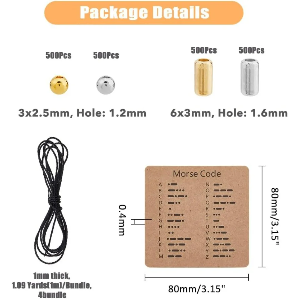 2016Pcs DIY Morse Code Bracelet Bead Kit 4 Styles 2000Pcs Plastic Bead Bulk 4.36 Yards Waxed Cotton Cord 16Pcs Code making kit