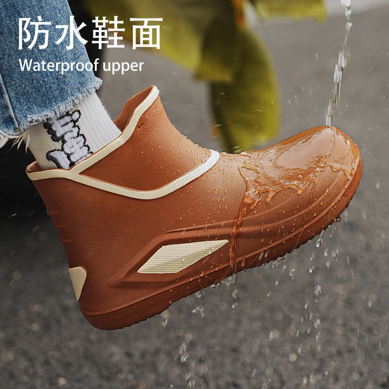 Fashion Men\'s Ankle Rain Boots Outdoor High Quality Men Hiking Fishing Water Shoes Non-slip Chef Work Boot Mans Water Proof Shoe