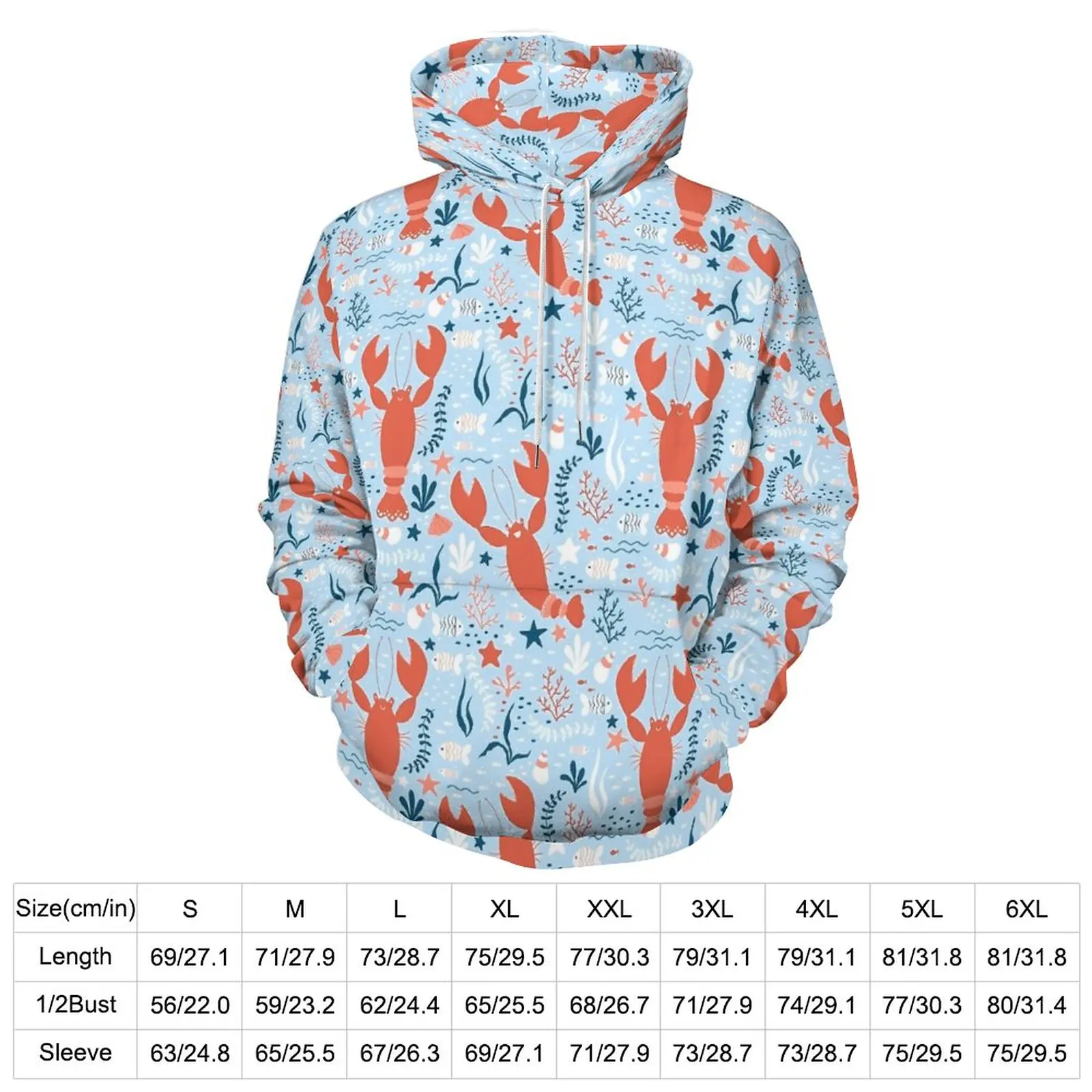 Cheerful Lobsters Hoodies Animal Print Hip Hop Casual Pullover Hoodie Long Sleeve Aesthetic Graphic Sweatshirts Birthday Gift