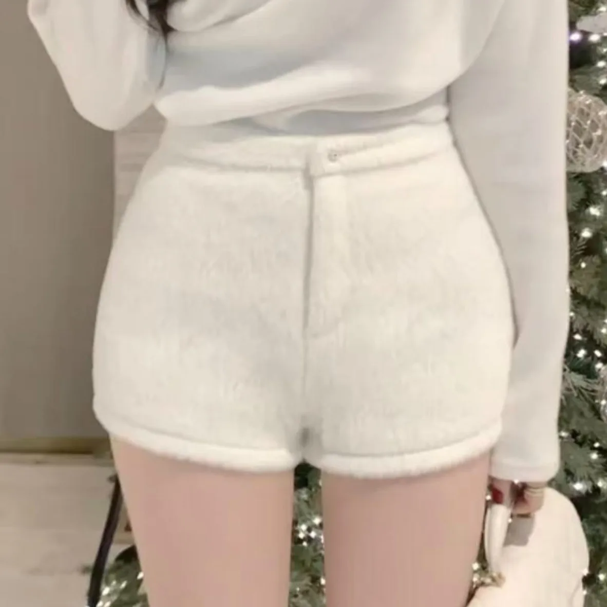 Chique outono inverno cintura alta perna larga ort calças femininas pele do falso textura macia coreano sle corte reto quente commute wear