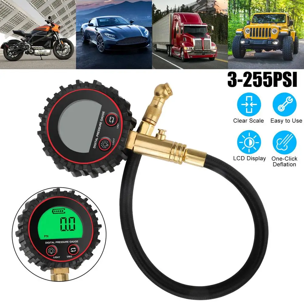 

Digital Tire Pressure Gauge 255PSI Professional Accuracy LCD Display Air Pressure Inspection Tool For Trucks Cars RVs