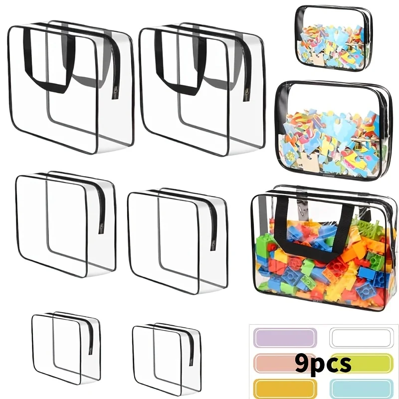 9/10 Pcs Transparent PVC Makeup Organizer Bags with Carry Handles Reusable Zipper Clear Pouches Multifunctional Storage Bags for Travel Toiletries Beach Supplies Home Toys Sundries Storage view 2