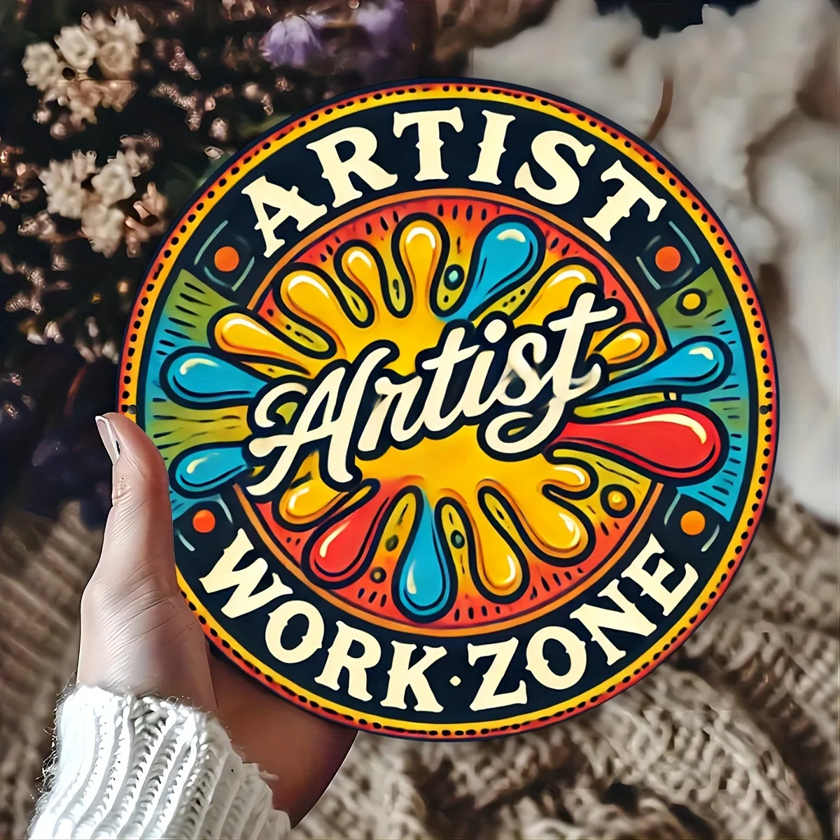 Colorful Paint Splash Artist Work Zone Tin Sign - Vintage Durable Metal Plaque Wall Decor, Art Workshop Painter Studio Wall Art