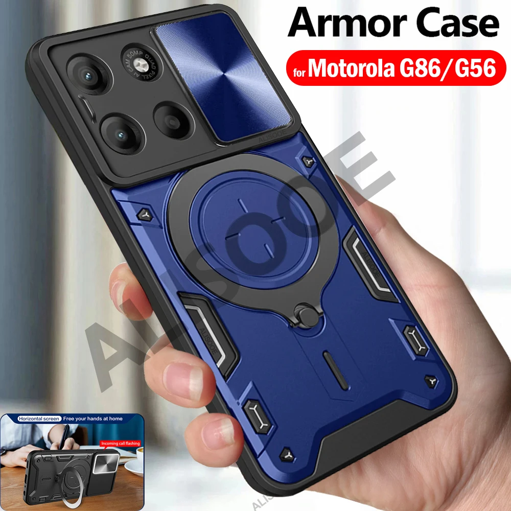 Slide Kamera Fall für Motorola G86 G56 Fall Rüstung Magnetische Ring Ständer Schutz Telefon Abdeckung für Motorola Moto G86 G56 Capa