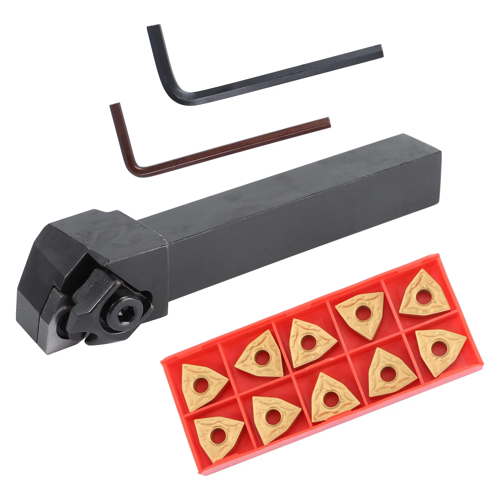 

4Pcs Lathe Turning Tool Holder Set High Strength Stainless Steel Hand Tool Includes Wnmg0804 Inserts Wrench for Precision