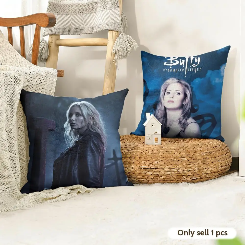 B-Buffy Vampire SlayeSr Cushion Cover Natural Linen Organic Fabric Double-Sided Printing Sofa Home Decor Gift Pillow Case