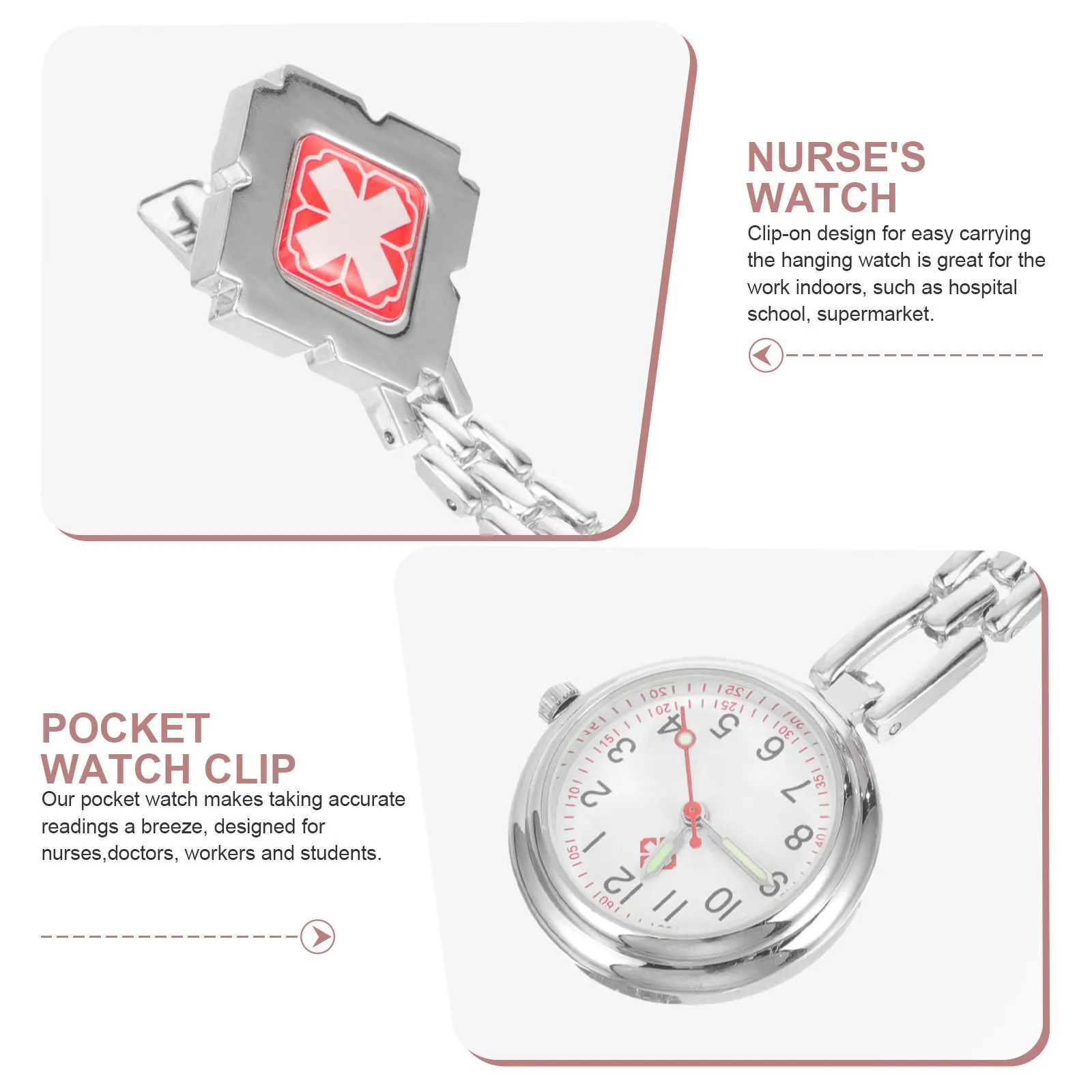 Nurse Pocket Watch Clip on Fob Stylish Durable Accurate Timekeeping Practical for Indoor Work Hospital School Supermarket
