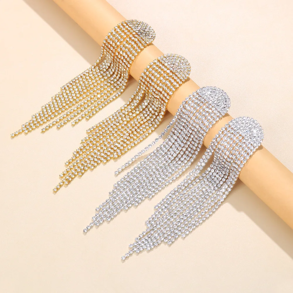 Fashion Shiny Exaggerated Long Tassel Earring Statement Wedding Drop Dangling Earring for Women 2024 Fashion Jewelry Party Gift