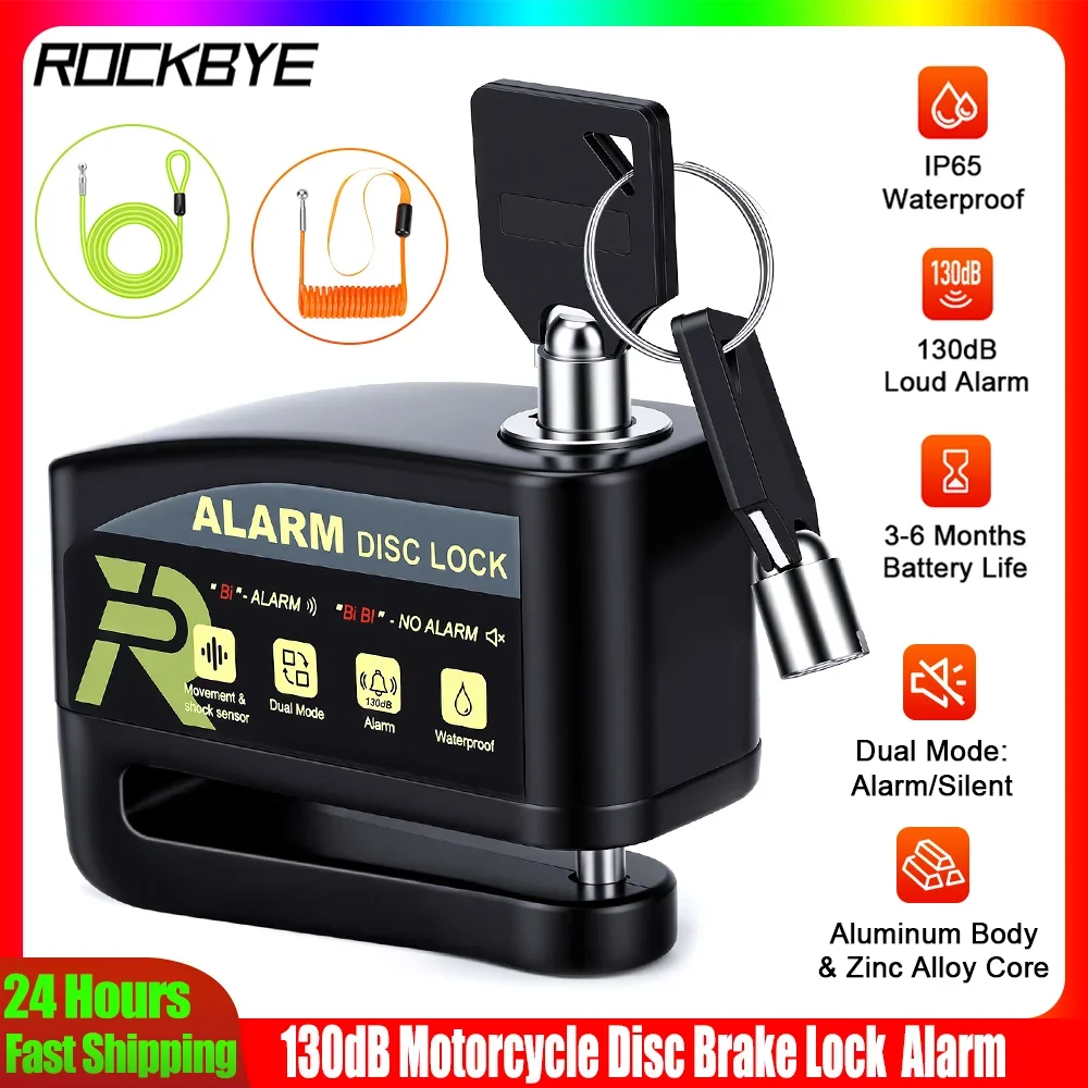 

Rockbye Motorcycle Anti Theft Alarm Disc Brake Lock IP65 Waterproof Alarm/ Silent Two modes Burglar Moto Wheel Disk Padlock
