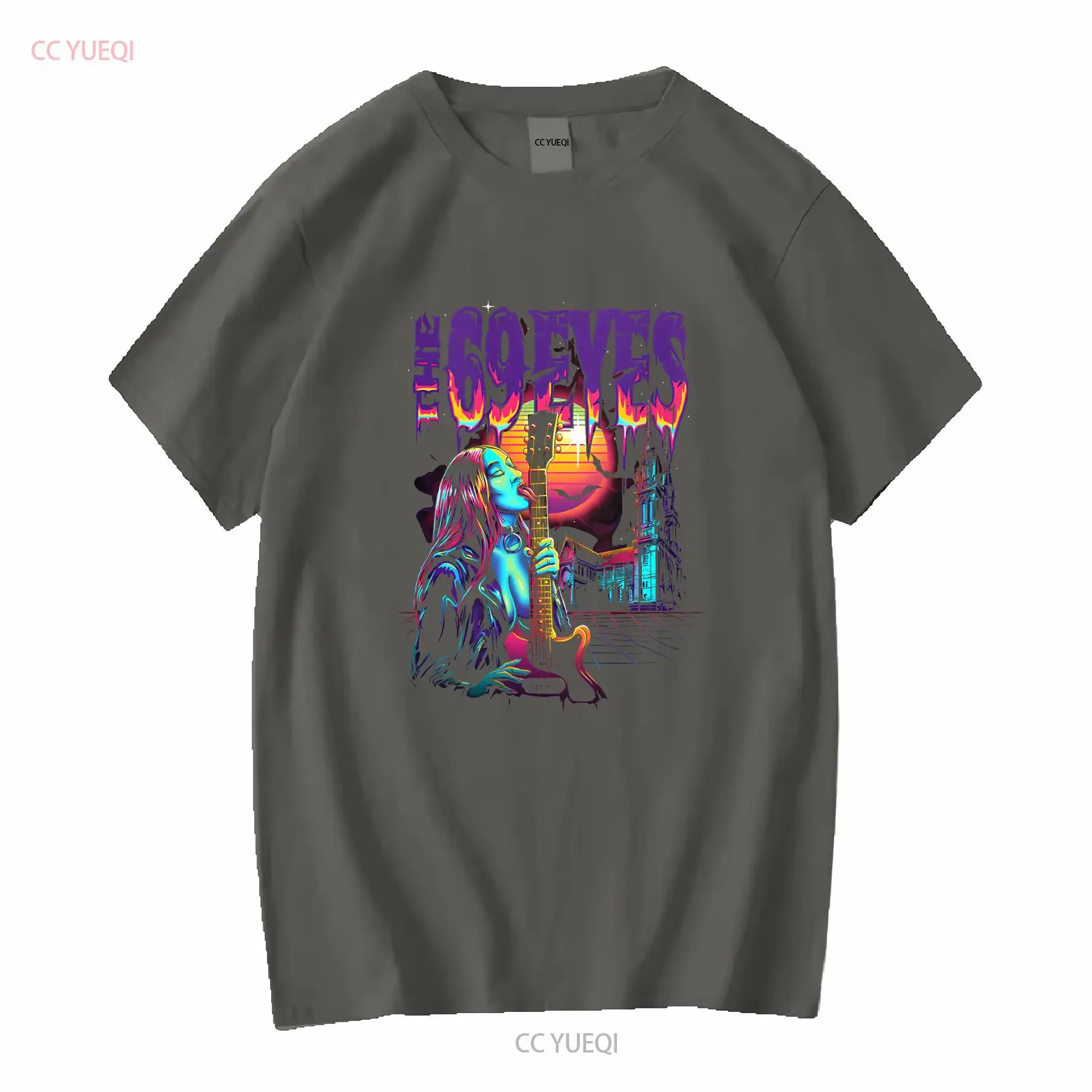 Synthwave Vamp Girl The 69 Eyes Band T Shirt Classic Black S 5XL UT739 vintage Washed Unisex Slightly Stretched Soft streetwear view 4