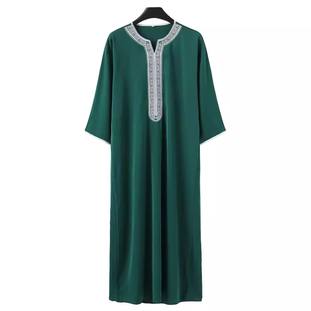 Kaftan árabe de manga curta masculino, vestido muçulmano, Roupa de homem, Túnica islâmica, Vintage, Sólido, Solto, Retro, Dubai, Oriente Médio