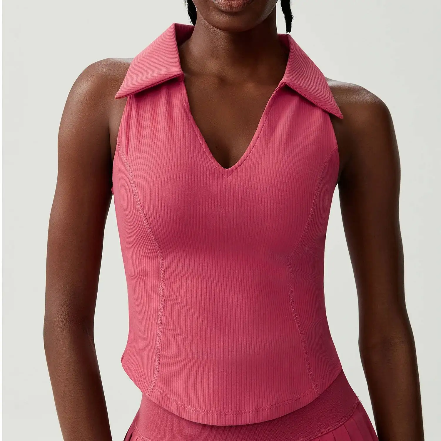 

Women Summer Sleeveless Fiess Yoga Shirt Slim Fit V Neckline Gym Running Top Breathable Quick Dry Sportswear Workout Clothes