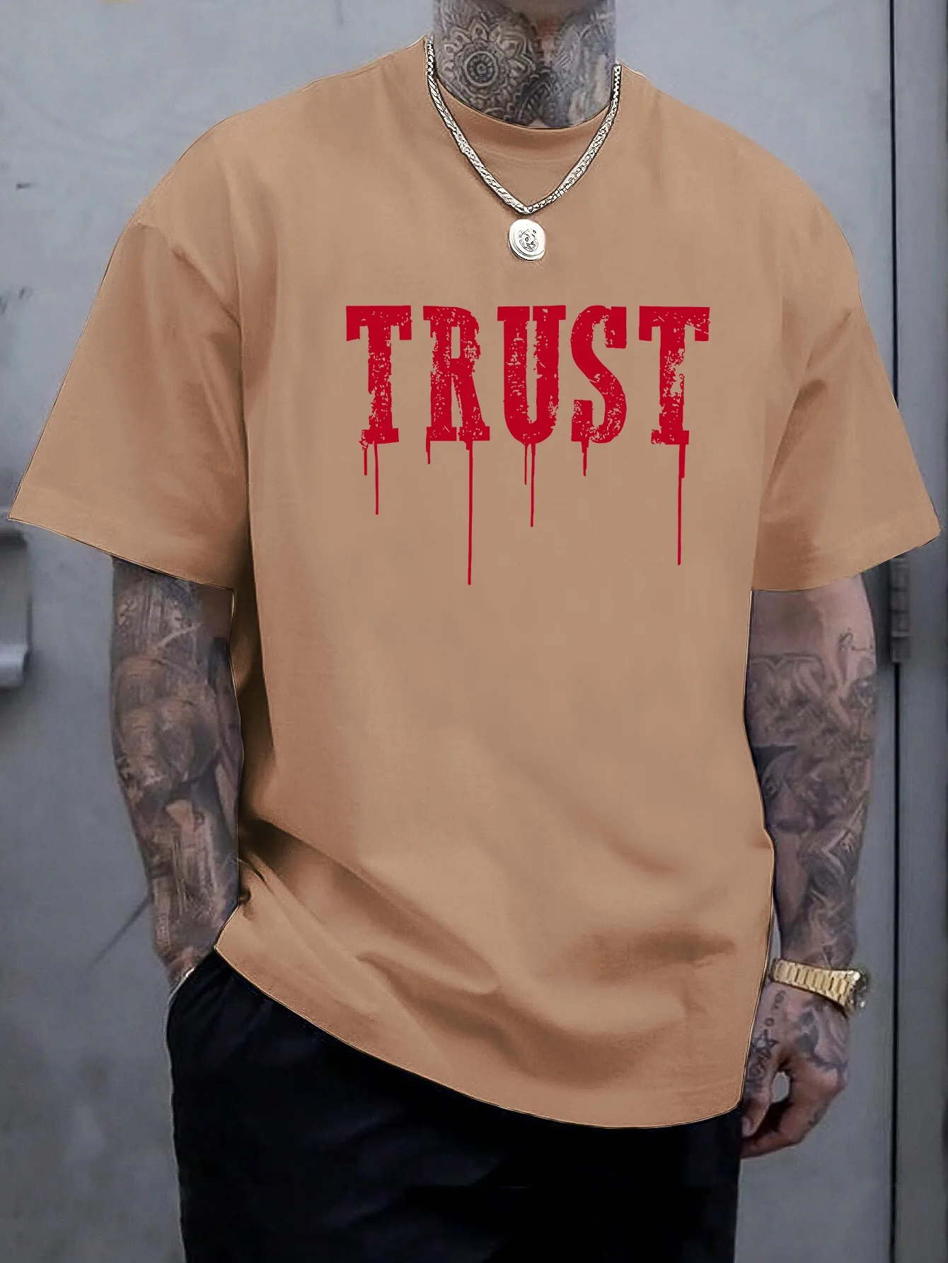 Design Sense Trust Pattern Print T-shirt For Men Plus Size Short Sleeve T-shirt Clothing Breathable Loose Men's O-Neck T-shirt