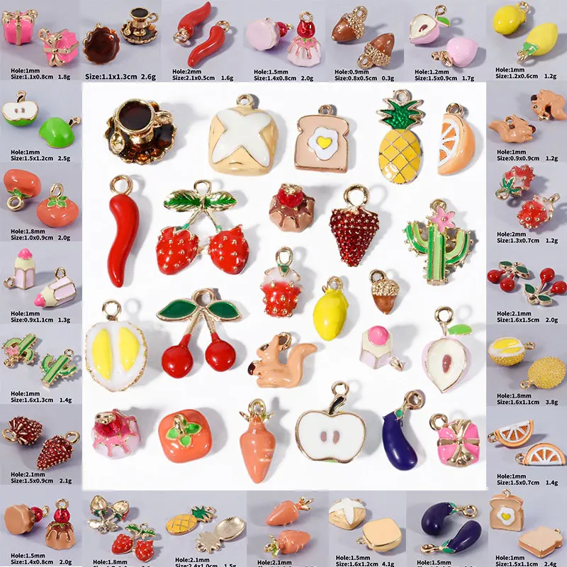 12/24pcs/Mix 3D Strawberry Durian Chili Radish Gift Box Peach Pendant Vegetable Fruit Alloy Jewelry Making Keychain Diy Material